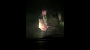 Quiet Pisser Whips out Meaty Package for a Nighttime Pee on the Road.