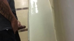 Tattooed Guy Gets Hard at Urinal and Shows off his Meat