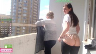 Girl shows tits and ass in font of mother
