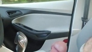 Hairy Bear Jerking off while driving...Nice big cum Shot