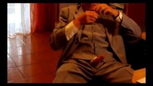 Suited daddy wanking off