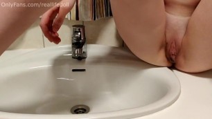 Peeing in the Sink with Creampied Pussy