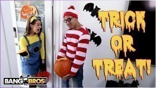 BANGBROS - Trick Or Treat&comma; Smell Evelin Stone's Feet&period; Bruno Gives Her Something Good To Eat&period;